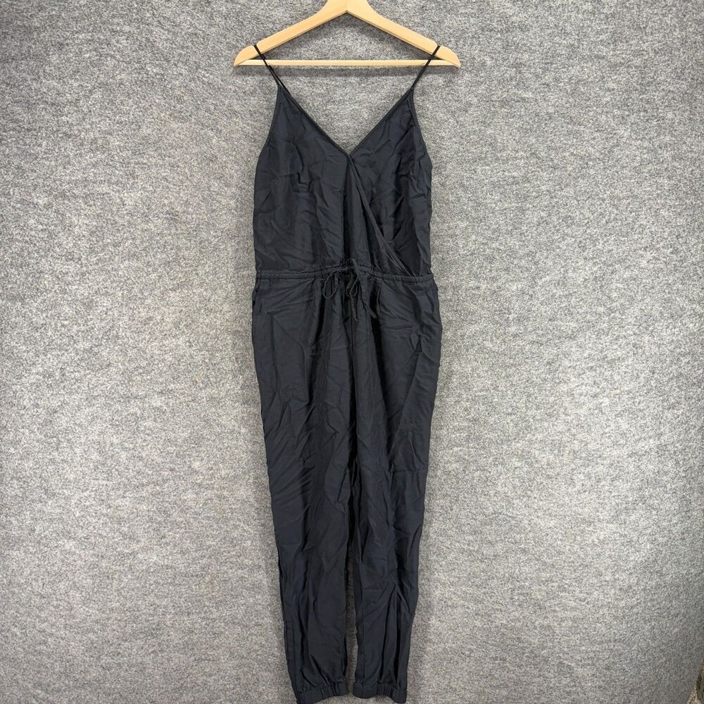 Trouve Jumpsuit Women XS Black V-Neck Sleeveless Skinny Drawstring Pockets